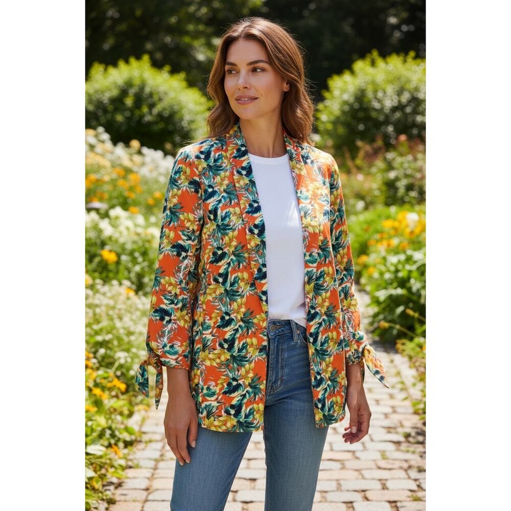 ⭐ 🔥 50% OFF SALE — FINAL PRICETahari ASL Orange Floral Blazer Jacket Size 2 NWT - Picture 2 of 14
